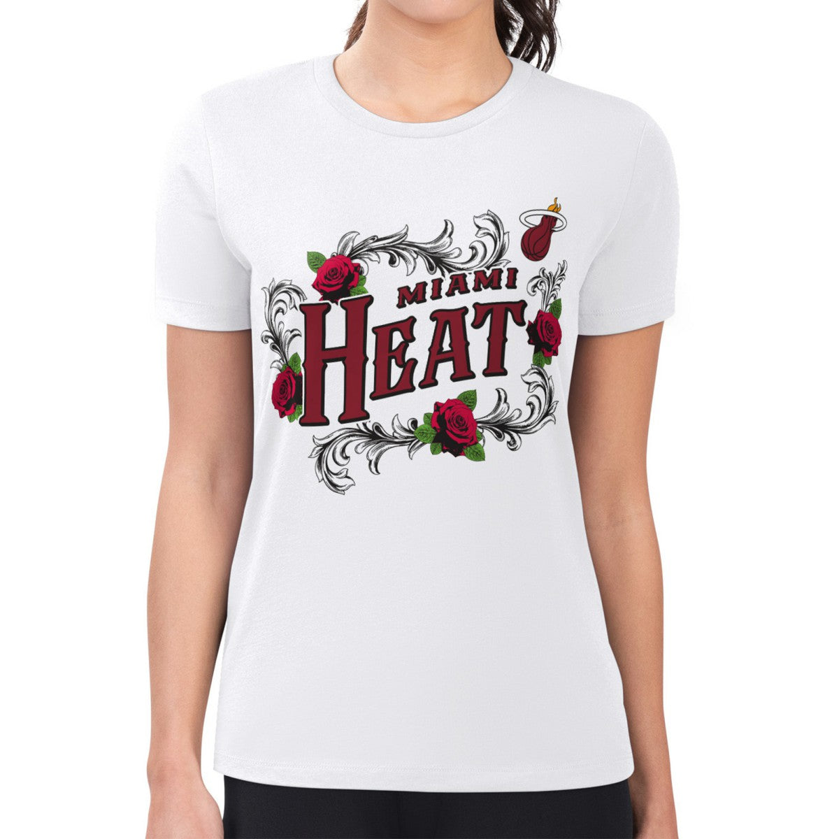 Miami Heat G-III 4Her by Carl Banks Women's Super-Slim Fit Lightweight Roses Crew Neck T-Shirt - White online