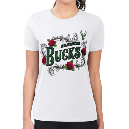 Milwaukee Bucks G-III 4Her by Carl Banks Women's Super-Slim Fit Lightweight Roses Crew Neck T-Shirt - White for sale