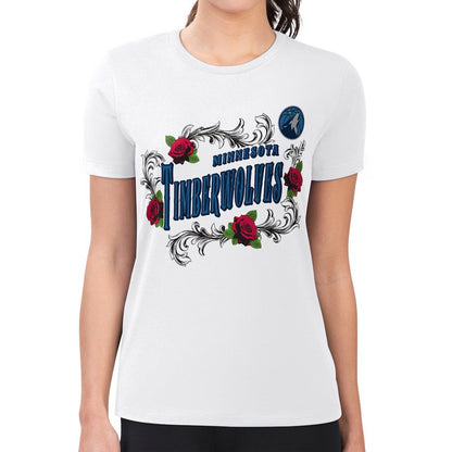 Minnesota Timberwolves G-III 4Her by Carl Banks Women's Super-Slim Fit Lightweight Roses Crew Neck T-Shirt - White outlet