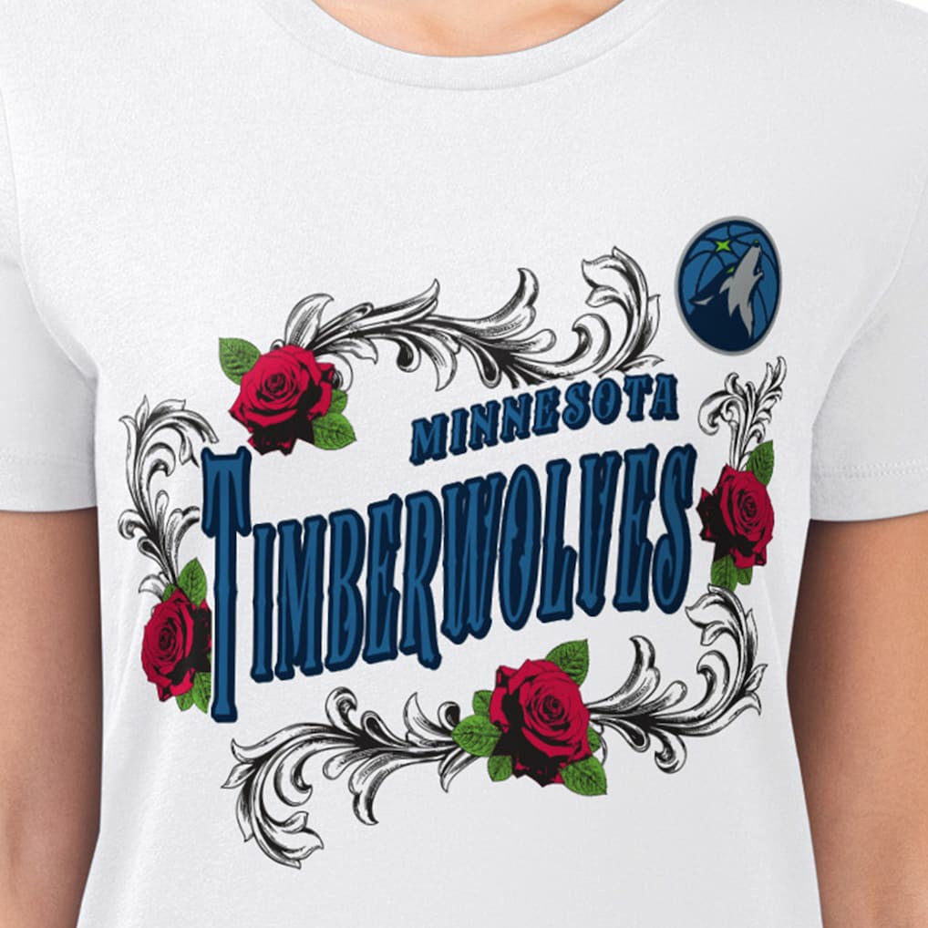 Minnesota Timberwolves G-III 4Her by Carl Banks Women's Super-Slim Fit Lightweight Roses Crew Neck T-Shirt - White outlet