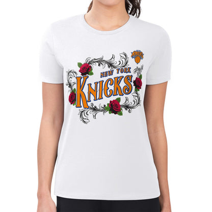 New York Knicks G-III 4Her by Carl Banks Women's Super-Slim Fit Lightweight Roses Crew Neck T-Shirt - White outlet