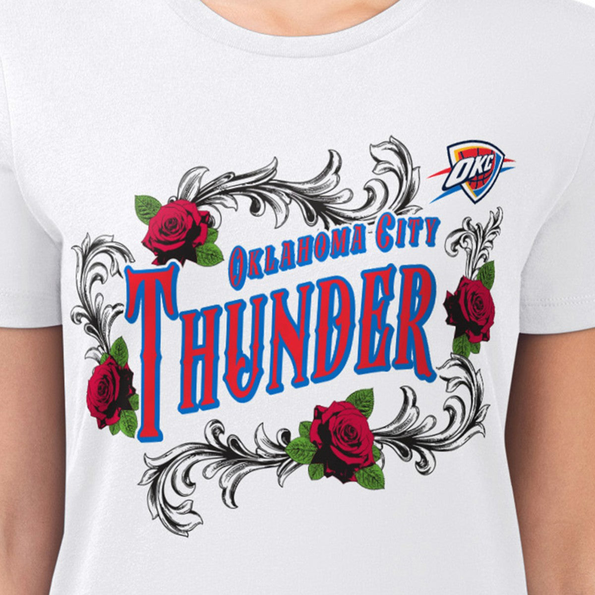 Oklahoma City Thunder G-III 4Her by Carl Banks Women's Super-Slim Fit Lightweight Roses Crew Neck T-Shirt - White outlet