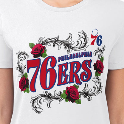 Philadelphia 76ers G-III 4Her by Carl Banks Women's Super-Slim Fit Lightweight Roses Crew Neck T-Shirt - White online