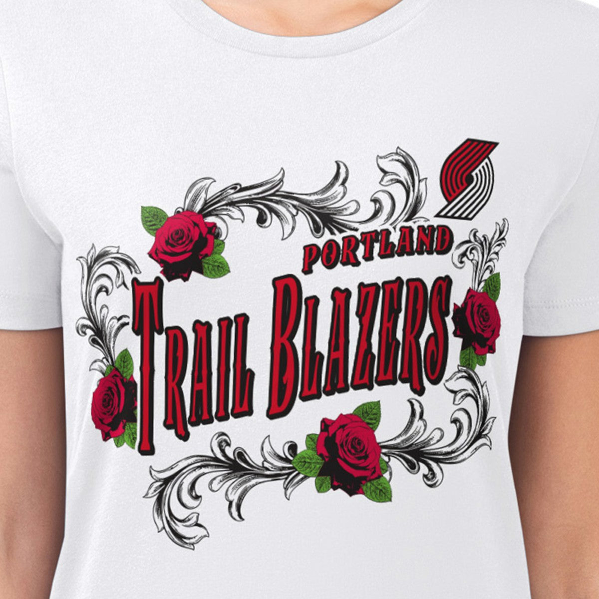 Portland Trail Blazers G-III 4Her by Carl Banks Women's Super-Slim Fit Lightweight Roses Crew Neck T-Shirt - White on sale