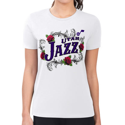 Utah Jazz G-III 4Her by Carl Banks Women's Super-Slim Fit Lightweight Roses Crew Neck T-Shirt - White discount