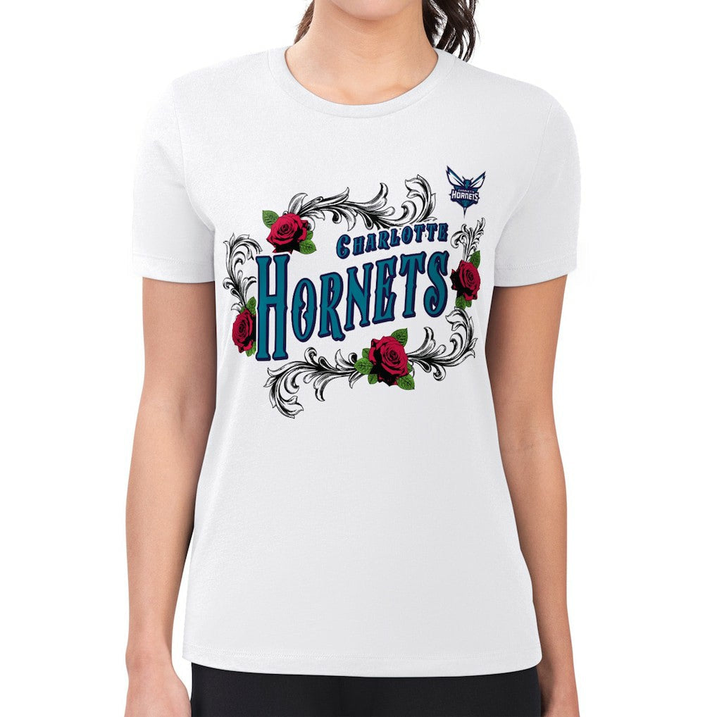 Charlotte Hornets G-III 4Her by Carl Banks Women's Super-Slim Fit Lightweight Roses Crew Neck T-Shirt - White on sale