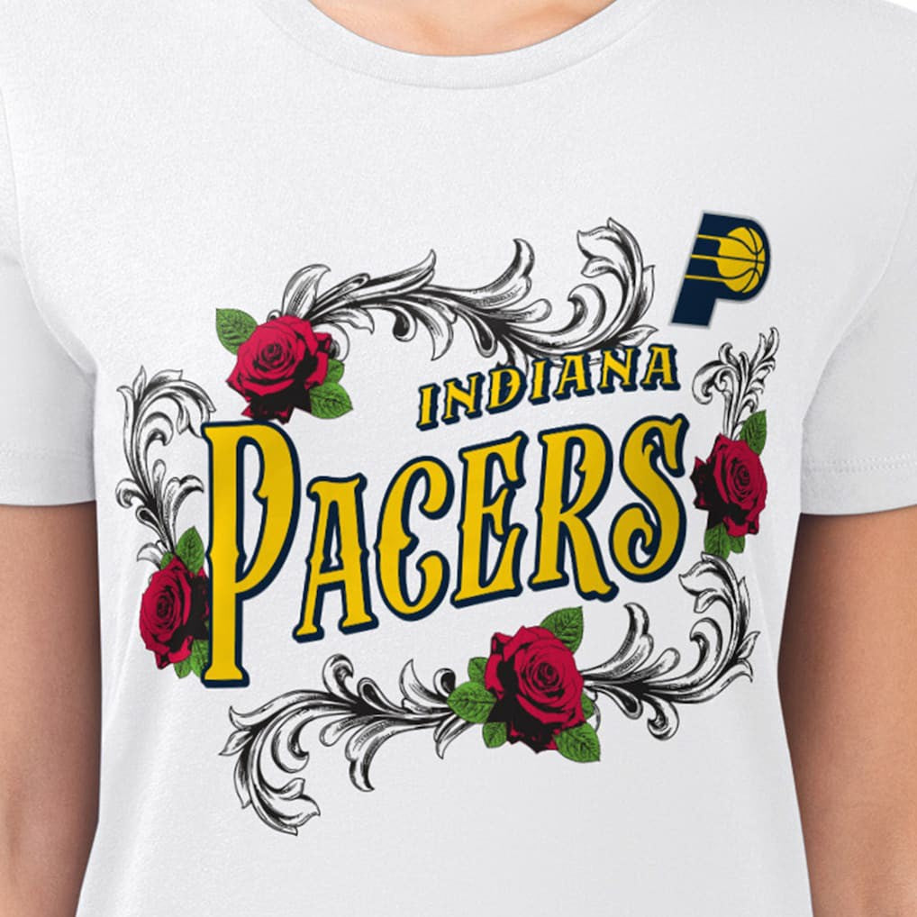 Indiana Pacers G-III 4Her by Carl Banks Women's Super-Slim Fit Lightweight Roses Crew Neck T-Shirt - White discount