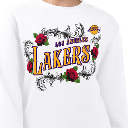 Los Angeles Lakers G-III 4Her by Carl Banks Women's Roses Fleece Tri-Blend Sweatshirt - White discount