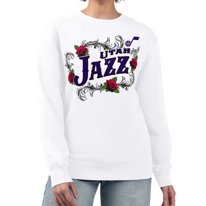 Utah Jazz G-III 4Her by Carl Banks Women's Roses Fleece Tri-Blend Sweatshirt - White cheap