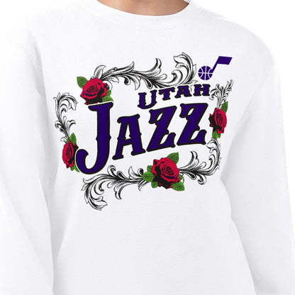 Utah Jazz G-III 4Her by Carl Banks Women's Roses Fleece Tri-Blend Sweatshirt - White cheap