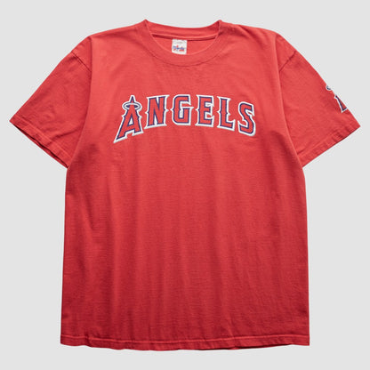 Los Angeles Angels Majestic 2000s T-Shirt - Red Vintage