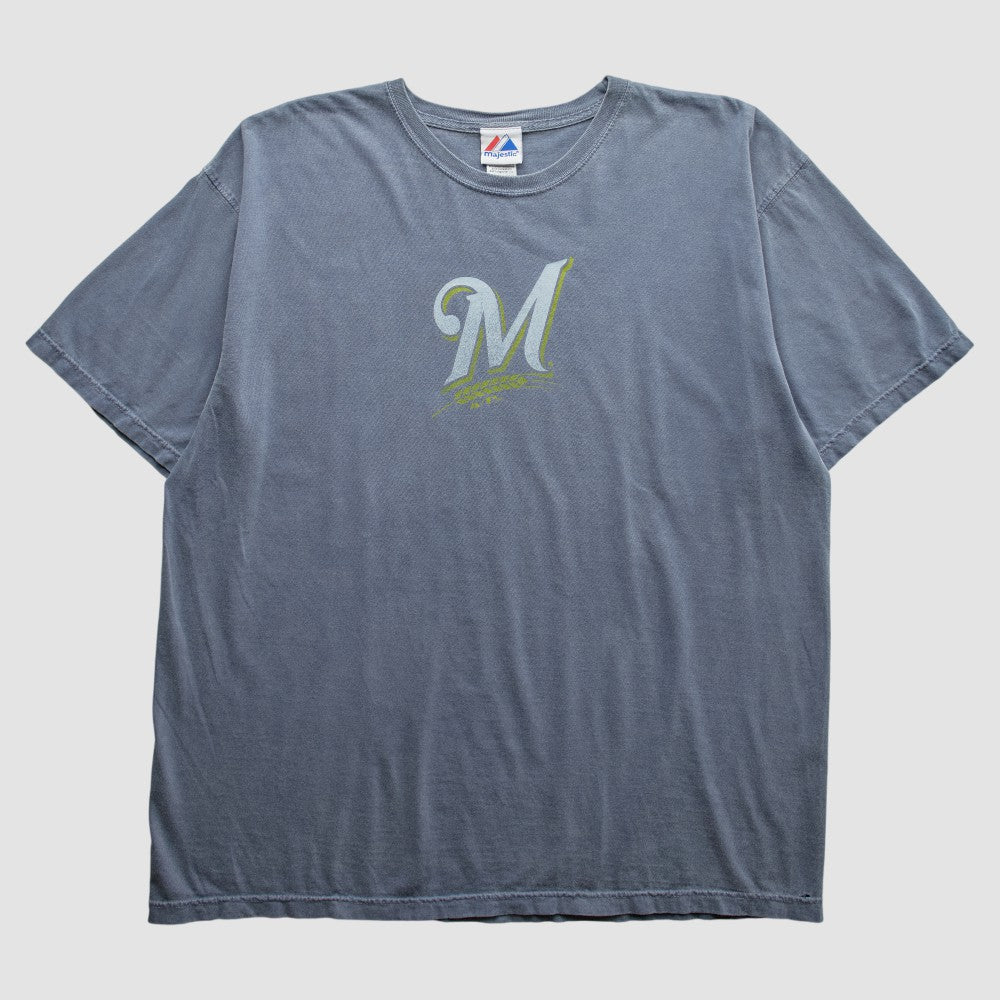 Milwaukee Brewers Majestic 2000s T-Shirt - Blue Vintage