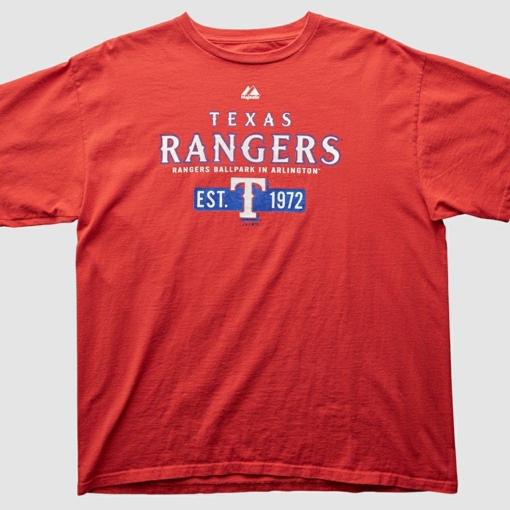 Texas Rangers Majestic 2000s T-Shirt - Red Vintage