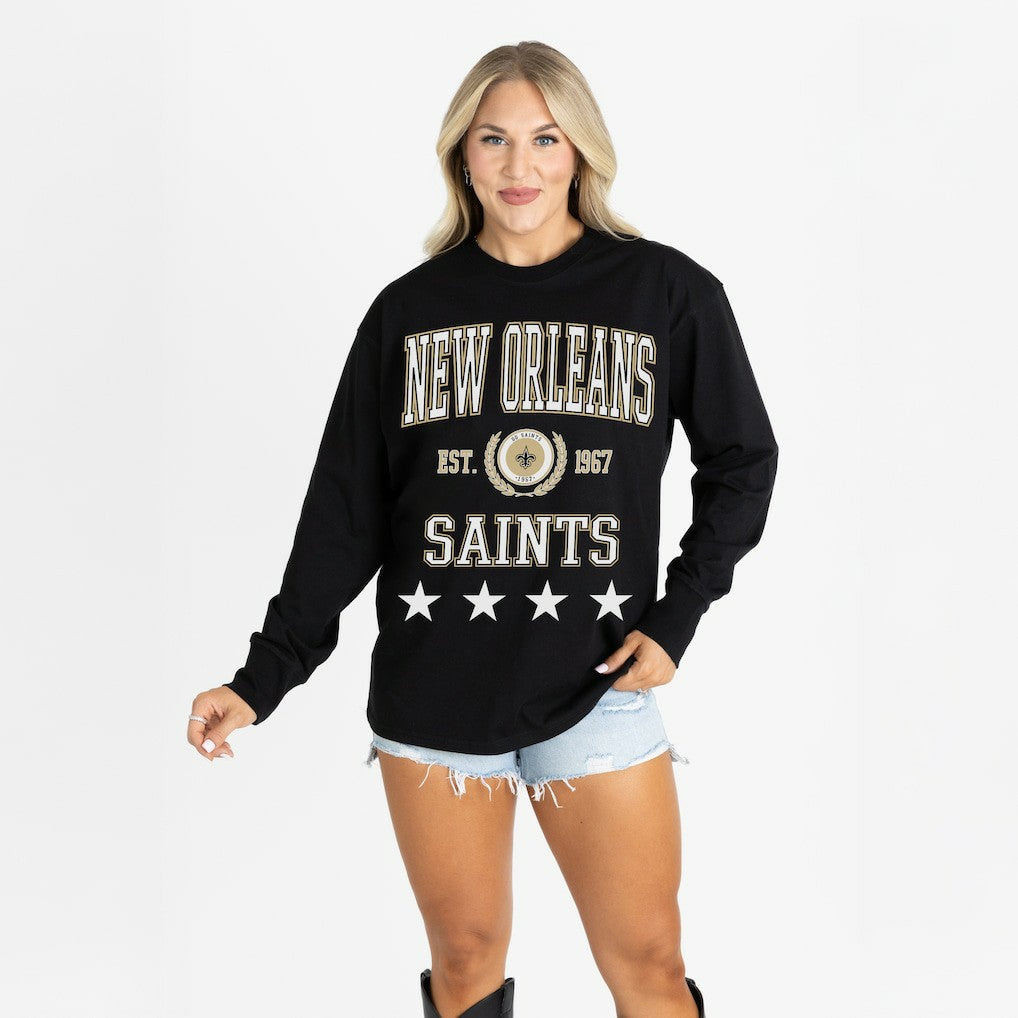 New Orleans Saints Gameday Couture Women's Oversized Everyday Star Long Sleeve T-Shirt - Black on sale