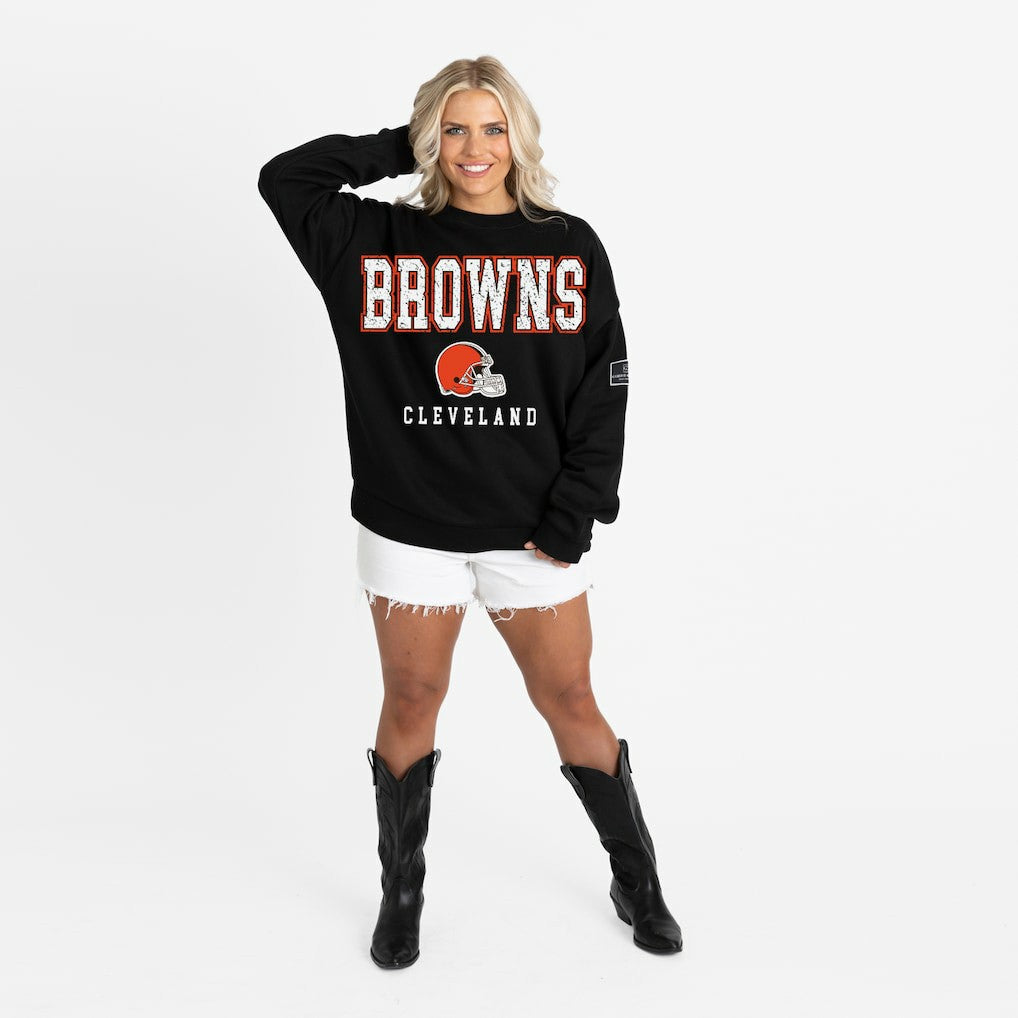 Cleveland Browns Gameday Couture Women's Oversized Level Up Black Label Premium Fleece Sweatshirt - Black discount