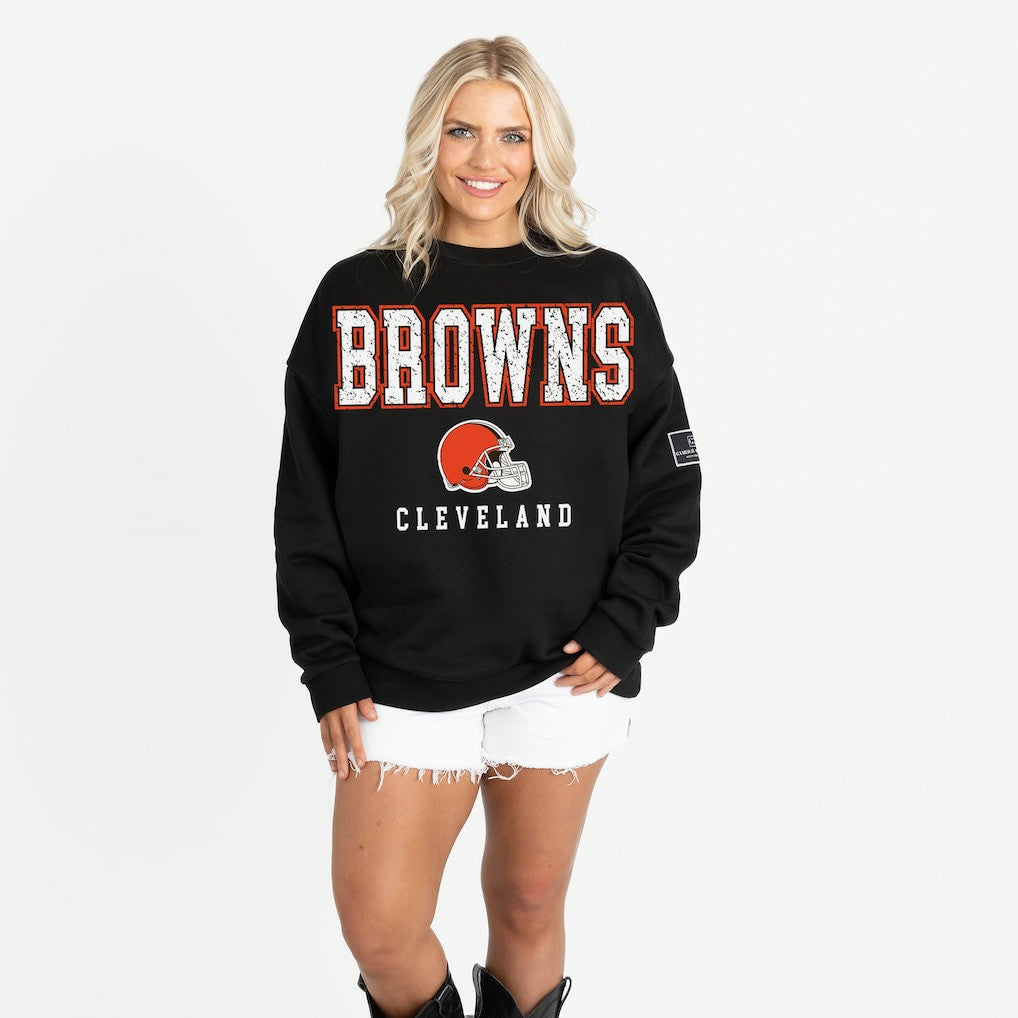 Cleveland Browns Gameday Couture Women's Oversized Level Up Black Label Premium Fleece Sweatshirt - Black discount