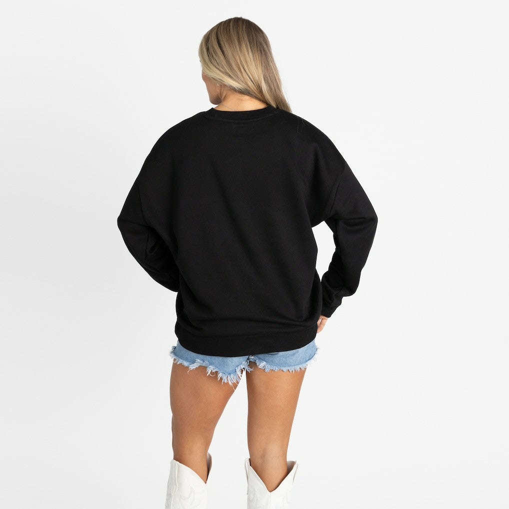 Carolina Panthers Gameday Couture Women's Oversized Level Up Black Label Premium Fleece Sweatshirt - Black on sale