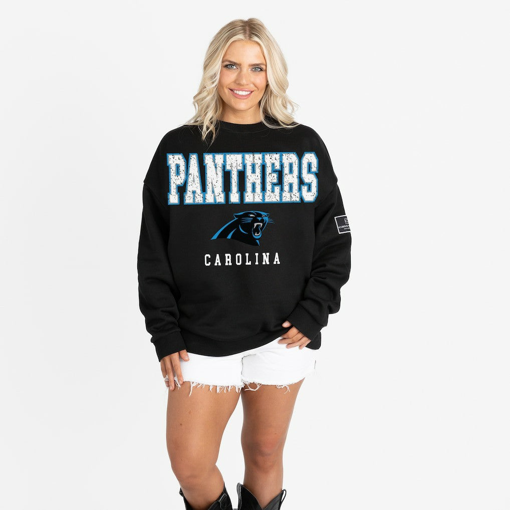 Carolina Panthers Gameday Couture Women's Oversized Level Up Black Label Premium Fleece Sweatshirt - Black on sale