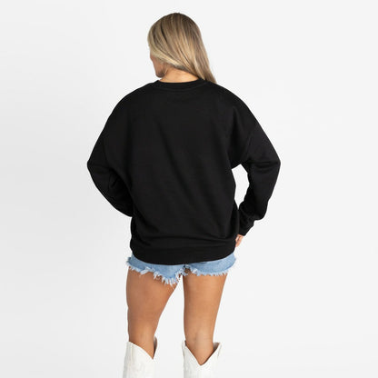 Buffalo Bills Gameday Couture Women's Oversized Level Up Black Label Premium Fleece Sweatshirt - Black for sale