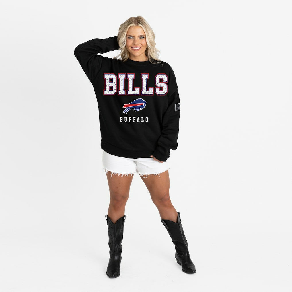 Buffalo Bills Gameday Couture Women's Oversized Level Up Black Label Premium Fleece Sweatshirt - Black for sale