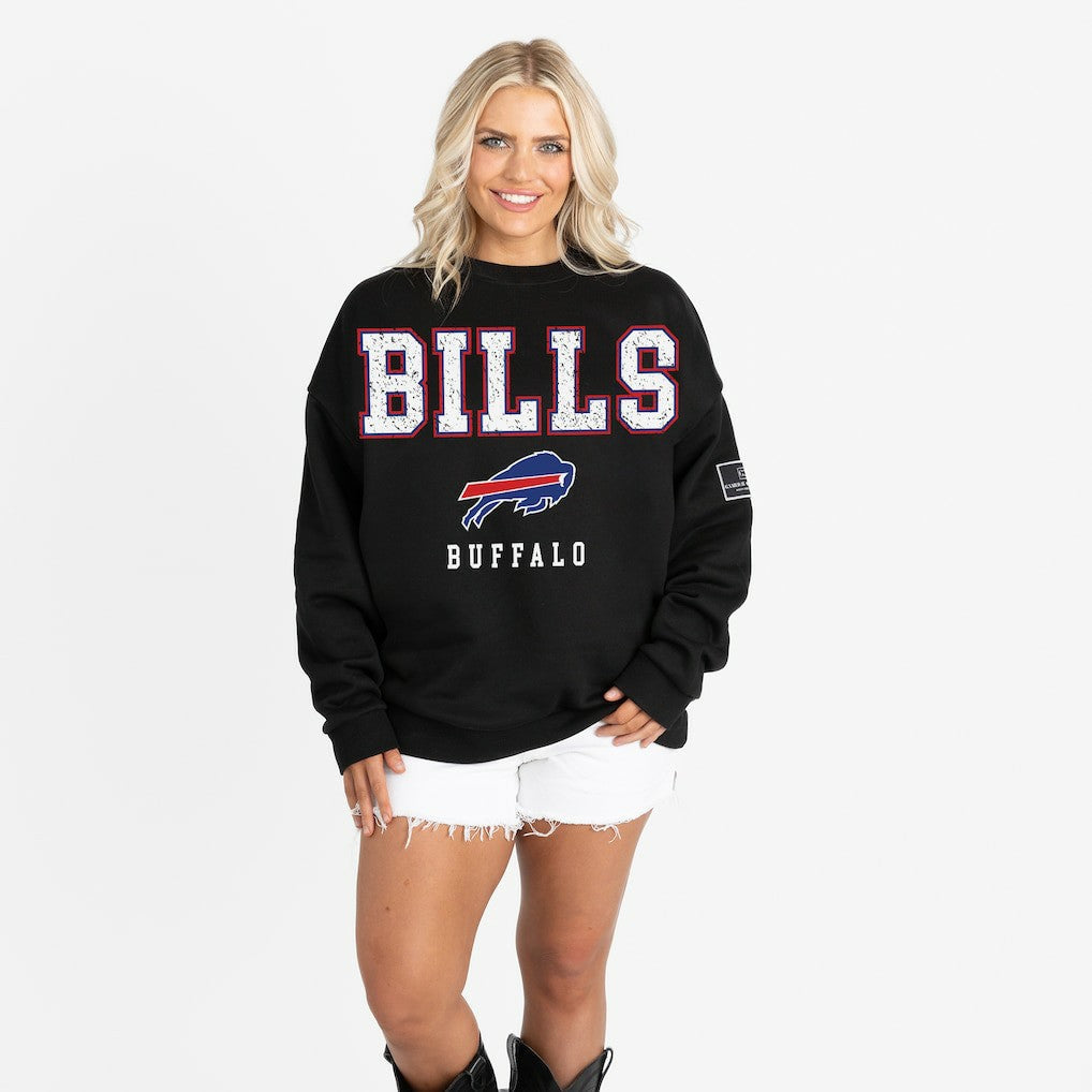 Buffalo Bills Gameday Couture Women's Oversized Level Up Black Label Premium Fleece Sweatshirt - Black for sale