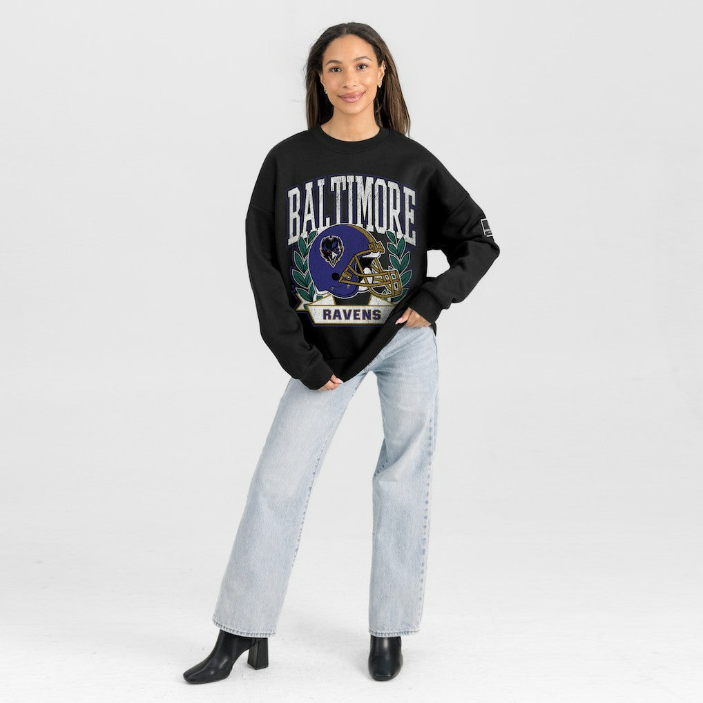 Baltimore Ravens Gameday Couture Women's Oversized Victory Lane Black Label Premium Fleece Sweatshirt - Black for sale