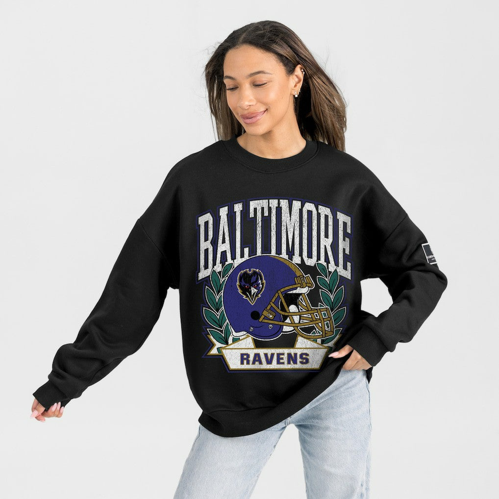 Baltimore Ravens Gameday Couture Women's Oversized Victory Lane Black Label Premium Fleece Sweatshirt - Black for sale