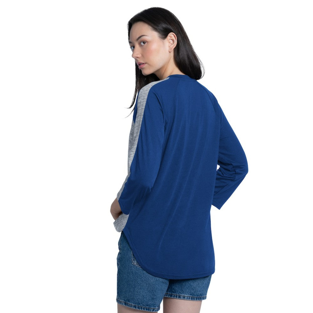 Chicago Cubs G-III 4Her by Carl Banks Women's Speed Training 3/4-Sleeve Rhinestone V-Neck T-Shirt - Royal/Heather Gray