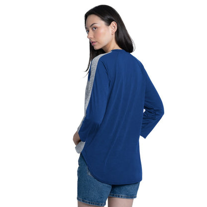 Chicago Cubs G-III 4Her by Carl Banks Women's Speed Training 3/4-Sleeve Rhinestone V-Neck T-Shirt - Royal/Heather Gray