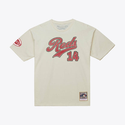 Pete Rose Cincinnati Reds Cooperstown Collection Throwback Name & Number T-Shirt - Cream | Mitchell & Ness