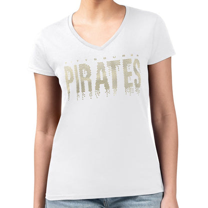 Pittsburgh Pirates G-III 4Her by Carl Banks Women's Metallic Drop Lightweight V-Neck T-Shirt - White