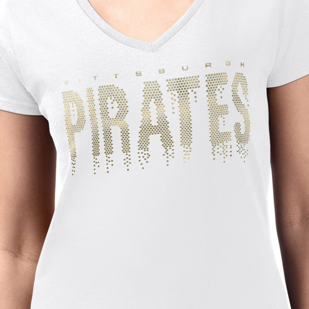 Pittsburgh Pirates G-III 4Her by Carl Banks Women's Metallic Drop Lightweight V-Neck T-Shirt - White