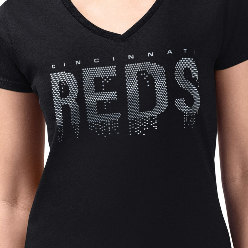 Cincinnati Reds G-III 4Her by Carl Banks Women's Metallic Drop Lightweight V-Neck T-Shirt - Black