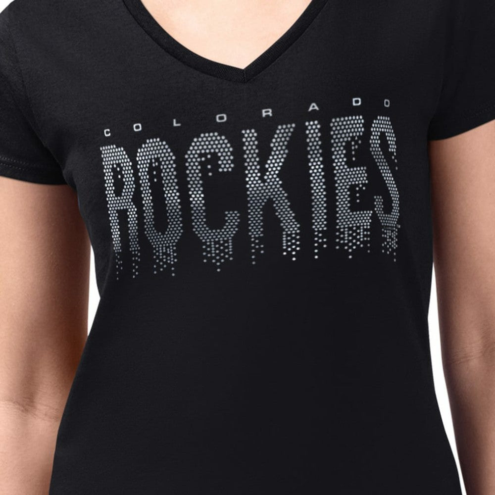 Colorado Rockies G-III 4Her by Carl Banks Women's Metallic Drop Lightweight V-Neck T-Shirt - Black