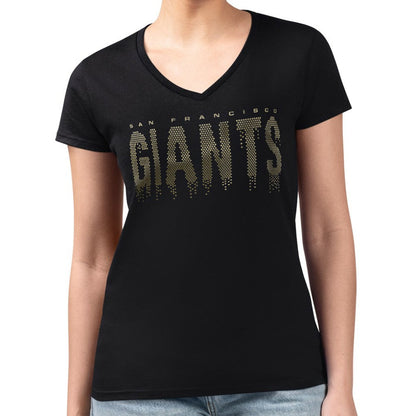 San Francisco Giants G-III 4Her by Carl Banks Women's Metallic Drop Lightweight V-Neck T-Shirt - Black