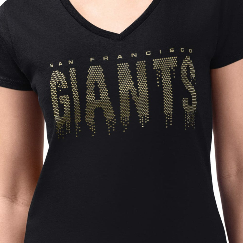 San Francisco Giants G-III 4Her by Carl Banks Women's Metallic Drop Lightweight V-Neck T-Shirt - Black