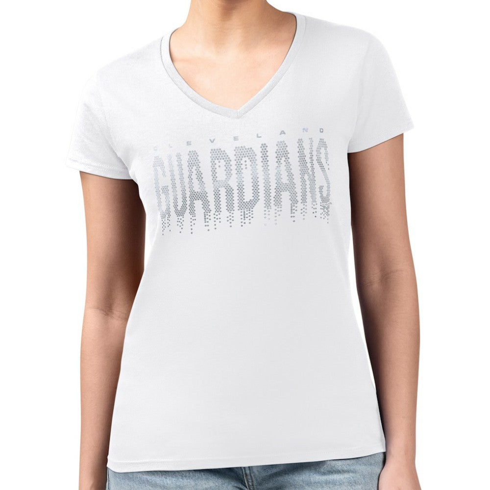 Cleveland Guardians G-III 4Her by Carl Banks Women's Metallic Drop Lightweight V-Neck T-Shirt - White