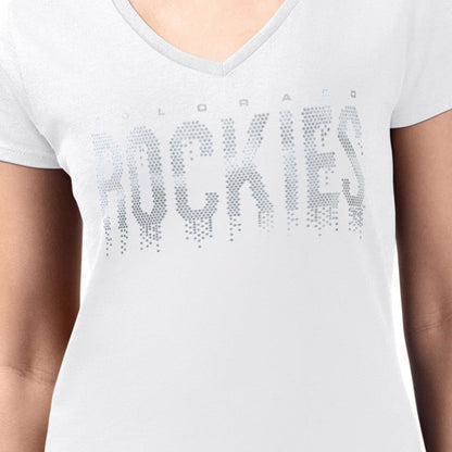 Colorado Rockies G-III 4Her by Carl Banks Women's Metallic Drop Lightweight V-Neck T-Shirt - White