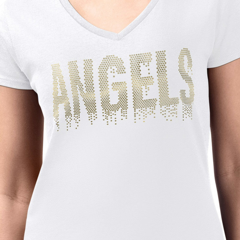 Los Angeles Angels G-III 4Her by Carl Banks Women's Metallic Drop Lightweight V-Neck T-Shirt - White