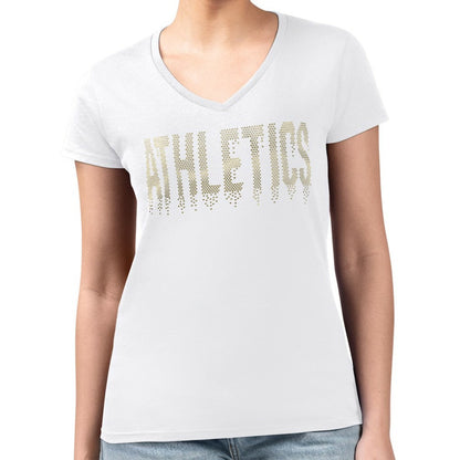 Athletics G-III 4Her by Carl Banks Women's Metallic Drop Lightweight V-Neck T-Shirt - White