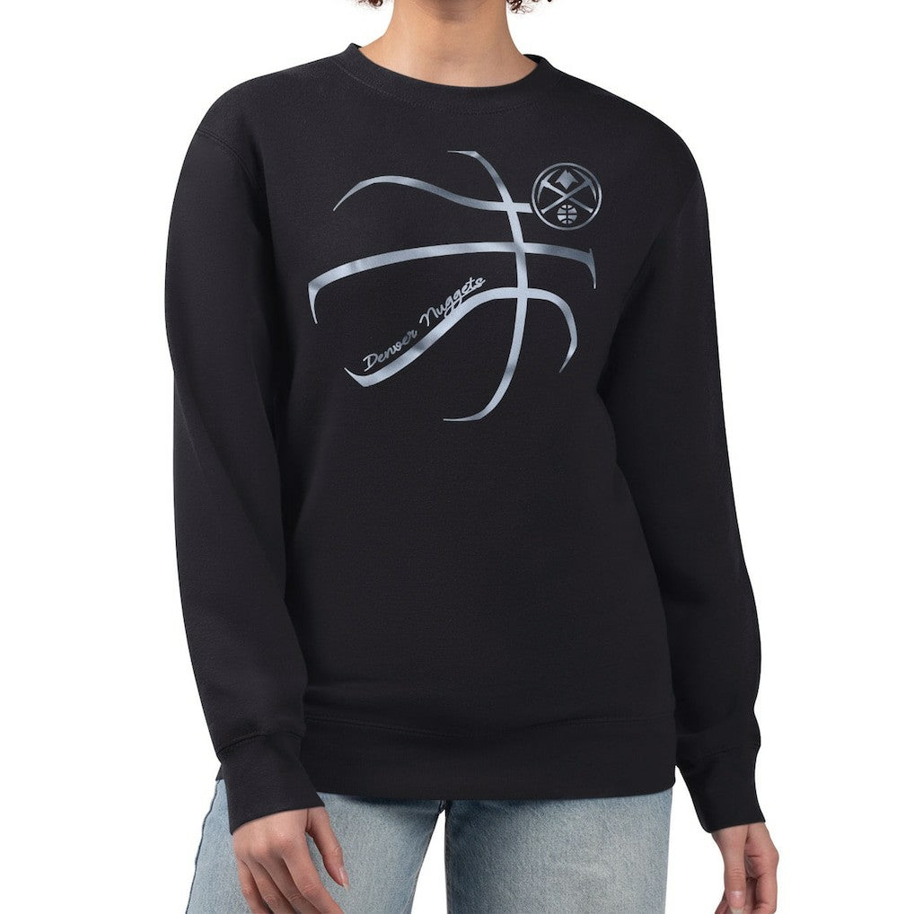 Denver Nuggets G-III 4Her by Carl Banks Women's Metallic Print Basketball Sketch Fleece Sweatshirt sale - Black discount