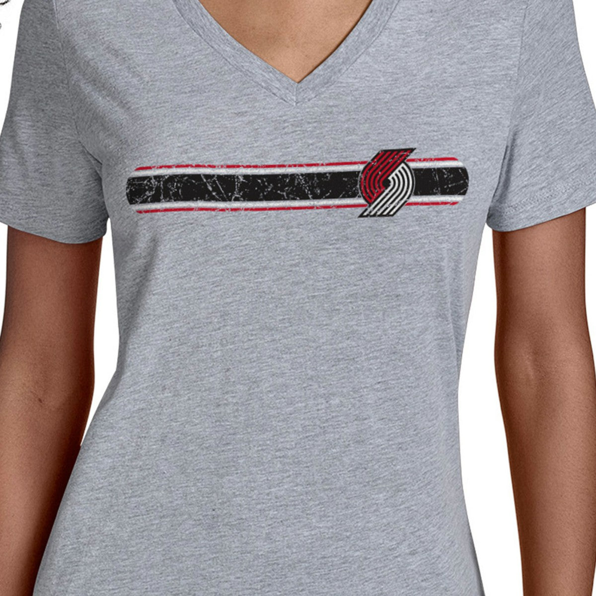 Portland Trail Blazers Starter Women's Team Stripe V-Neck T-Shirt - Gray cheap