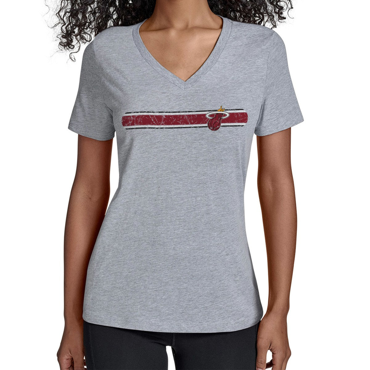 Miami Heat Starter Women's Team Stripe V-Neck T-Shirt - Gray cheap