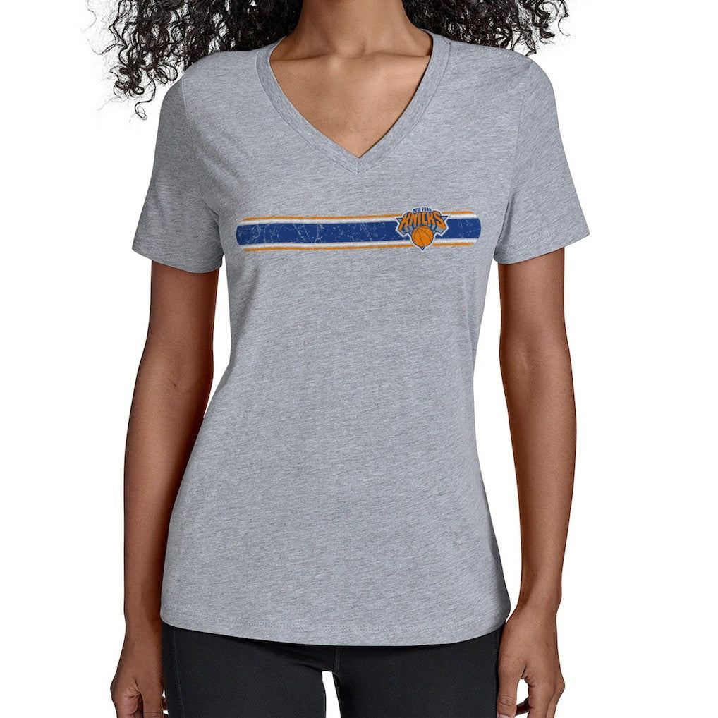 New York Knicks Starter Women's Team Stripe V-Neck T-Shirt - Gray on sale