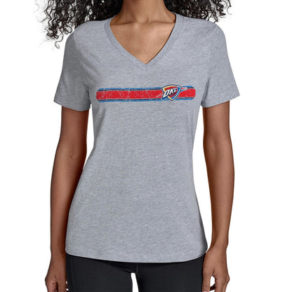 Oklahoma City Thunder Starter Women's Team Stripe V-Neck T-Shirt - Gray discount