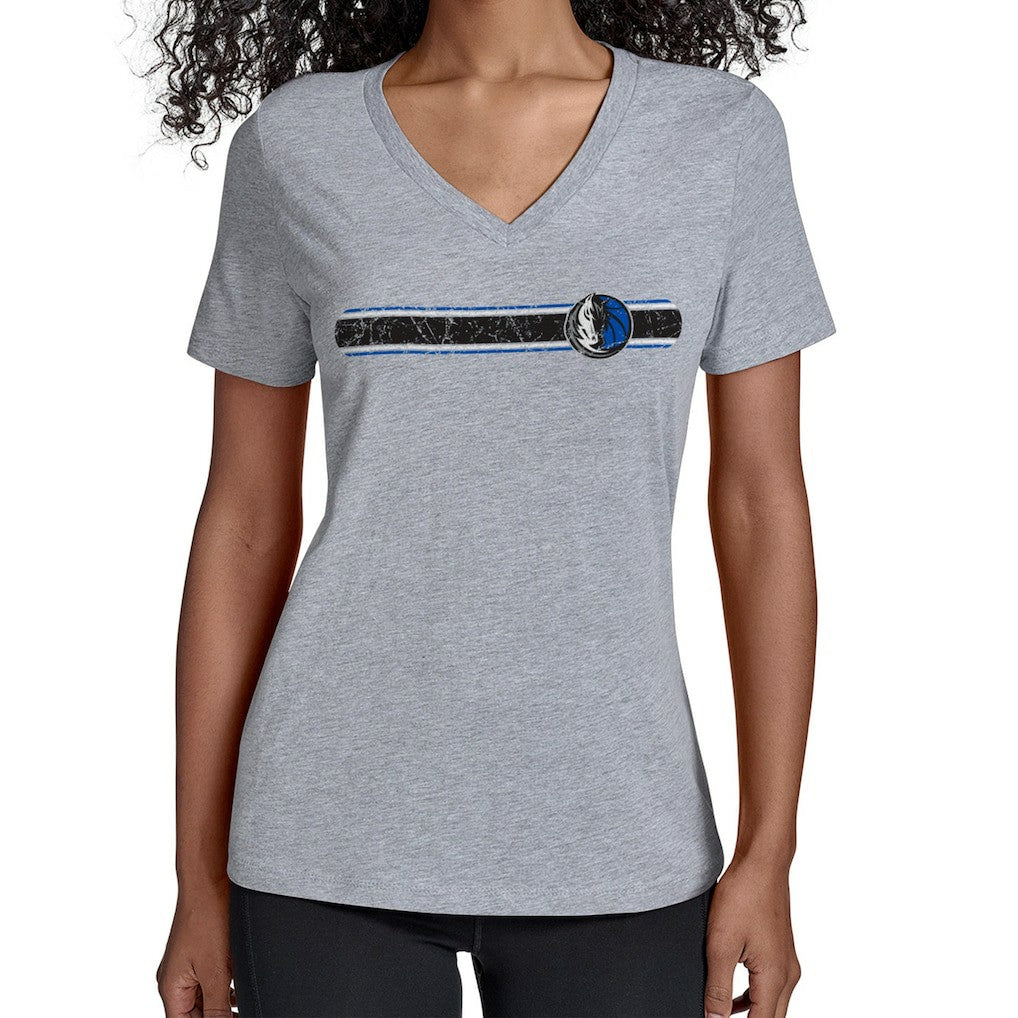 Dallas Mavericks Starter Women's Team Stripe V-Neck T-Shirt sale - Gray for sale