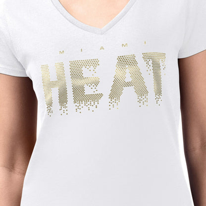 Miami Heat G-III 4Her by Carl Banks Women's Super-Slim-Fit Metallic Drop Lightweight V-Neck T-Shirt - White cheap