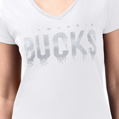 Milwaukee Bucks G-III 4Her by Carl Banks Women's Super-Slim-Fit Metallic Drop Lightweight V-Neck T-Shirt - White shop