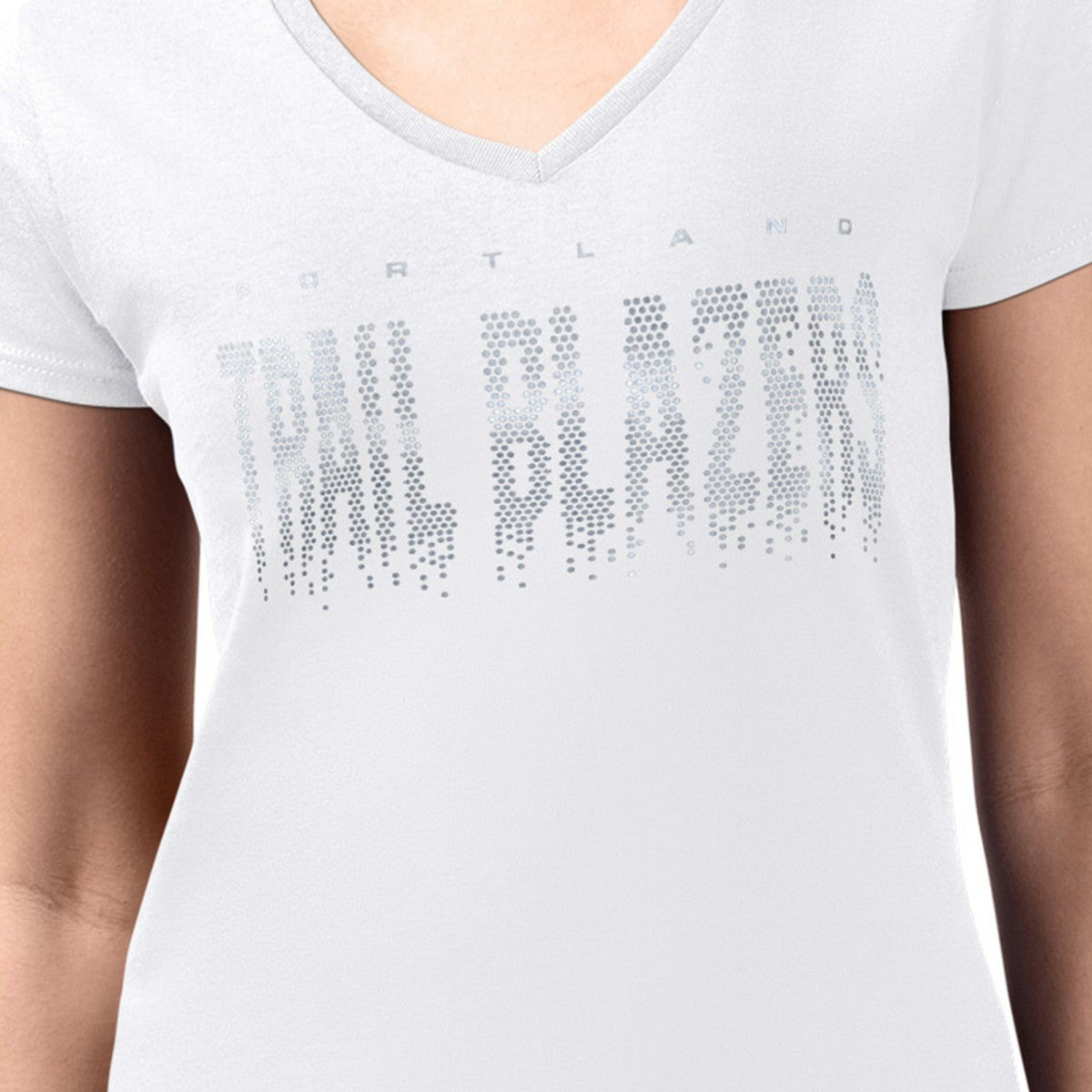 Portland Trail Blazers G-III 4Her by Carl Banks Women's Super-Slim-Fit Metallic Drop Lightweight V-Neck T-Shirt - White outlet
