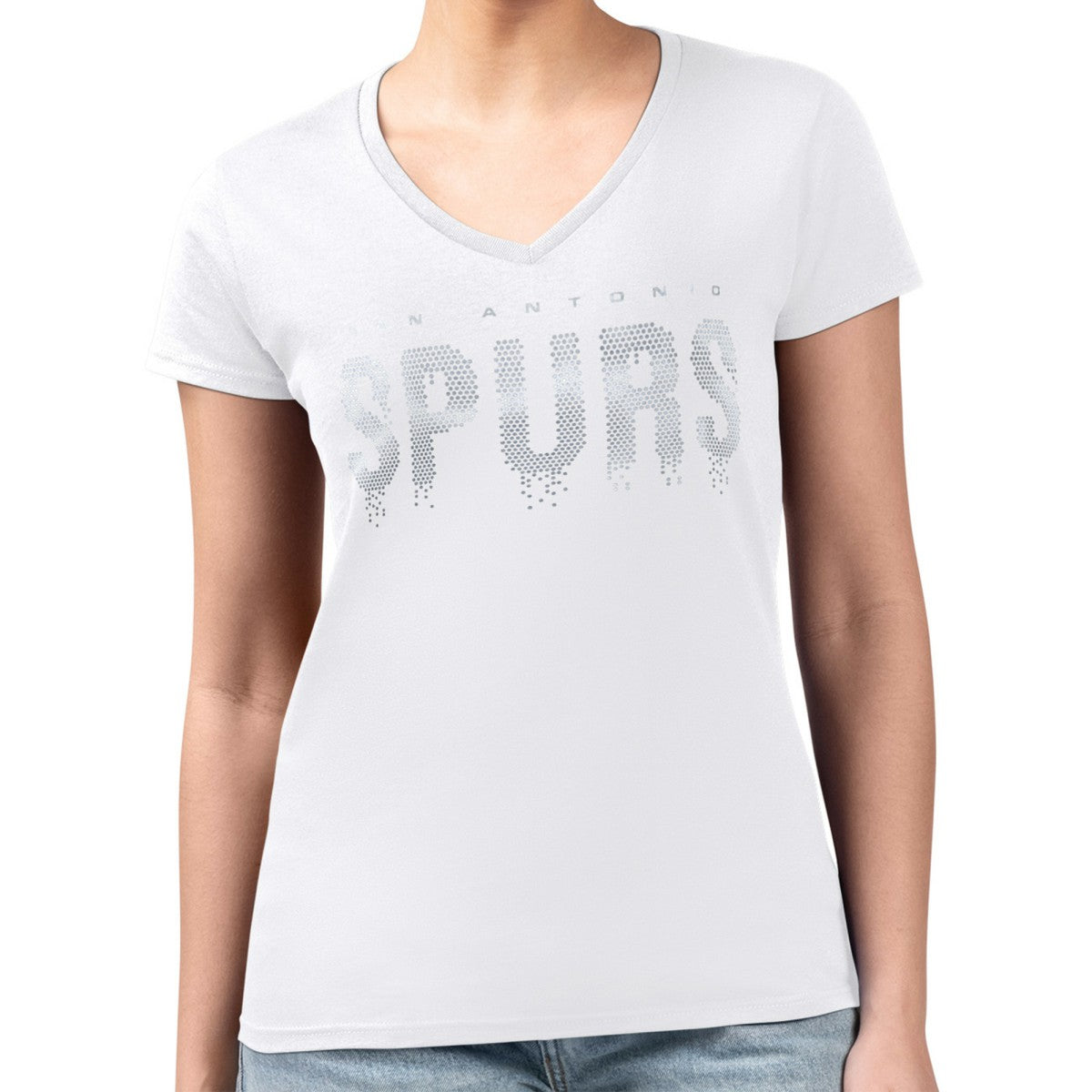 San Antonio Spurs G-III 4Her by Carl Banks Women's Super-Slim-Fit Metallic Drop Lightweight V-Neck T-Shirt - White cheap